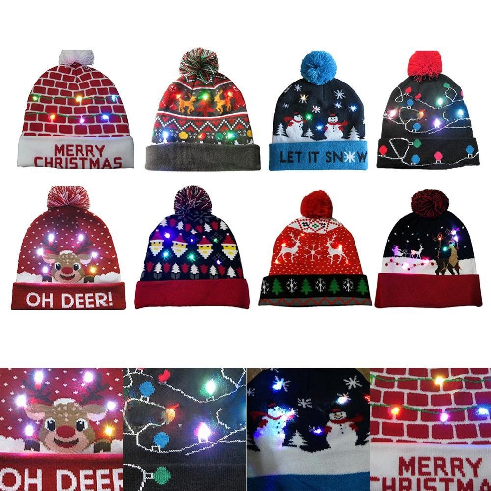 Christmas LED Flashing Light New Year Soft SnowmanWarm Hat Adult Kids Xmas Party Hats Christmas Led Hats