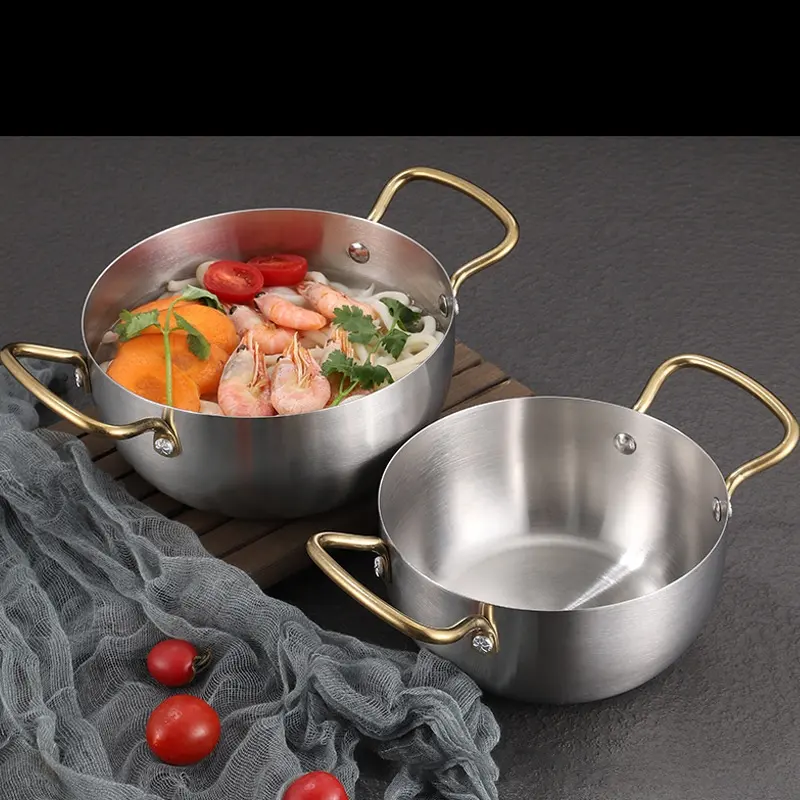 Korean Style Kitchen Cookware Food Sets High Quality Double Handle Stainless steel Cooking Ramen Soup Pot
