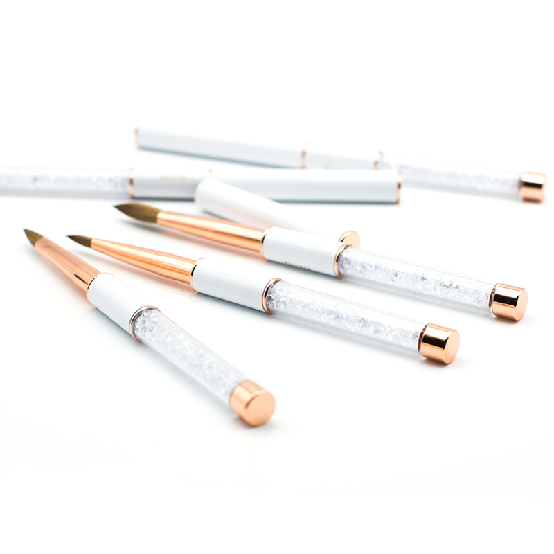 Haokelai Rose Gold Rhinestone 3d Crimped Round Head Pure Kolinsky Acrylic Nail Brush