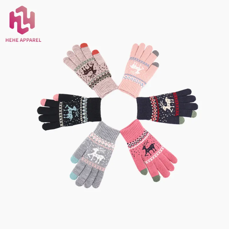 HEHE Gloves Winter brushed warm lovely students wool knitting Christmas deer cross border manufacturers wholesale