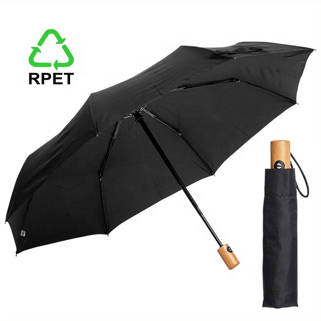 New for Hot Eco Friendly RPET Plastic Fabric 2021 Automatic Compact Windproof Folding Umbrella