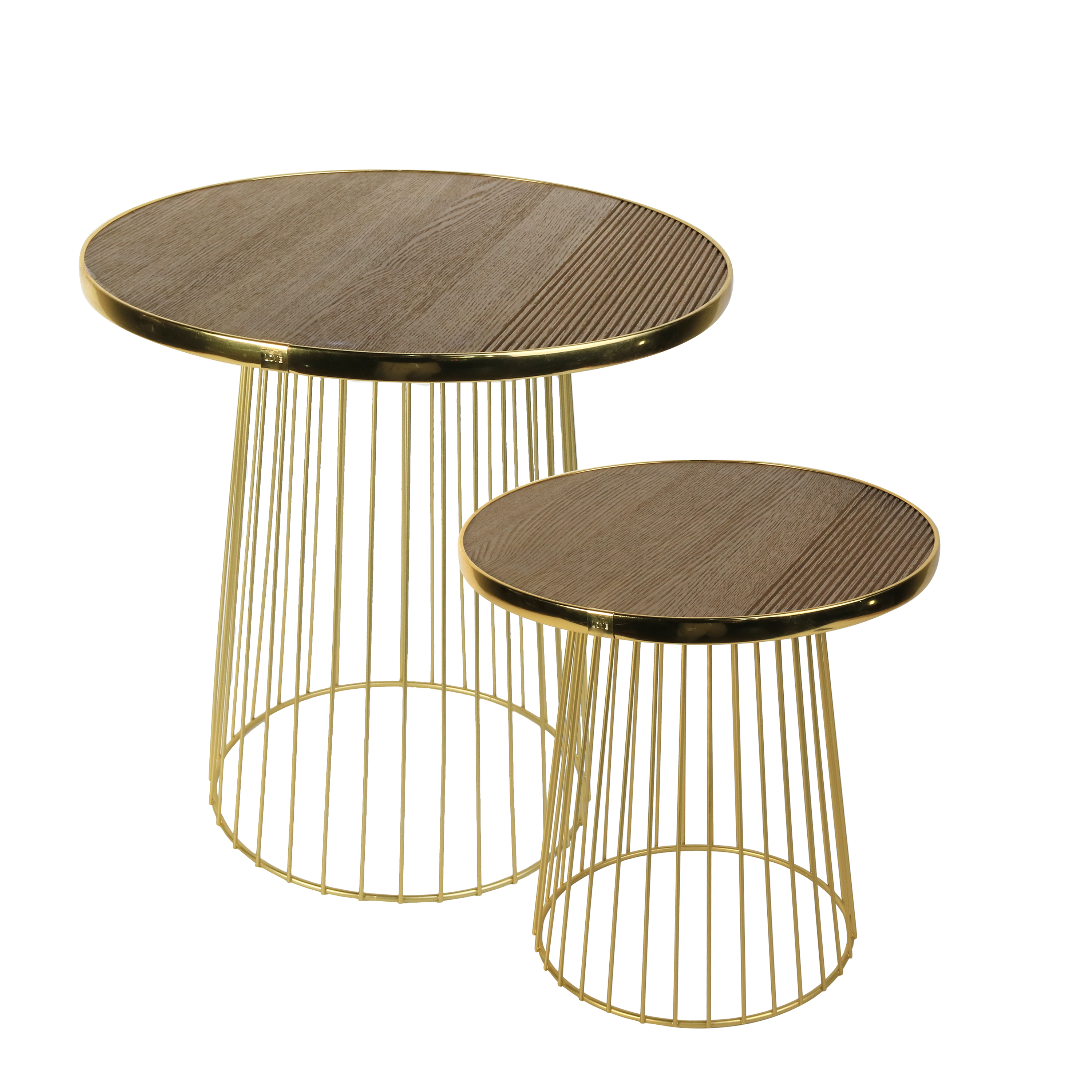 Golden Natural Wooden Modern Home Living Room Metal Wire Round Coffee Side Table