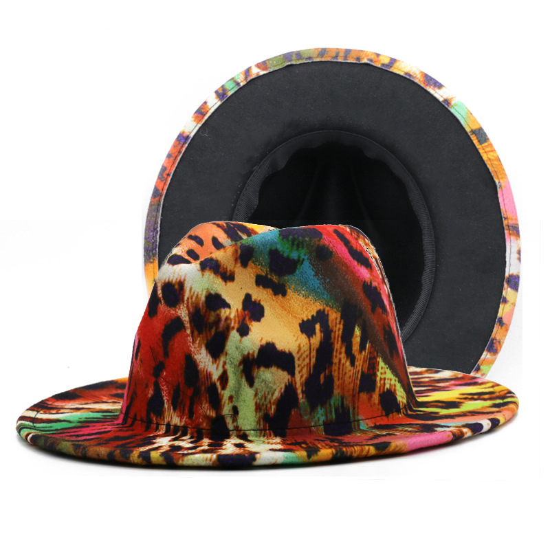 2021 Autumn And Winter Newest Leopard Print And Buffalo Plaid Panama Jazz Hat Outdoor Warm Wide Brim Fedora Hat