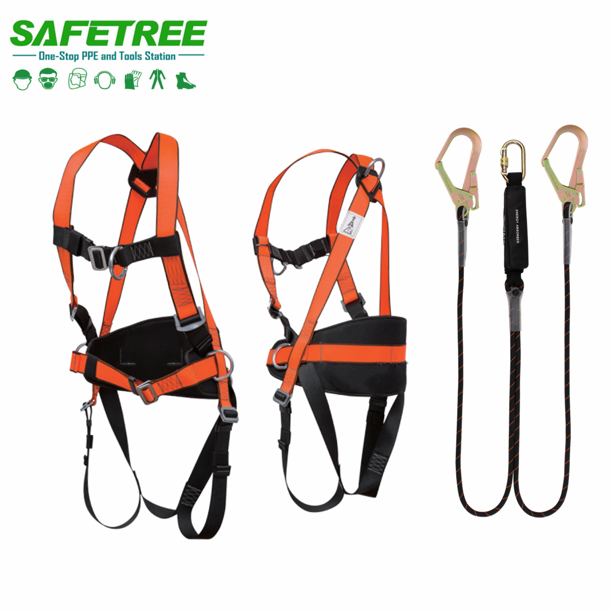 CE EN361 EN 358 Full Body Safety Harness with Double Hook Lanyard PPE Fall Protection Equipment
