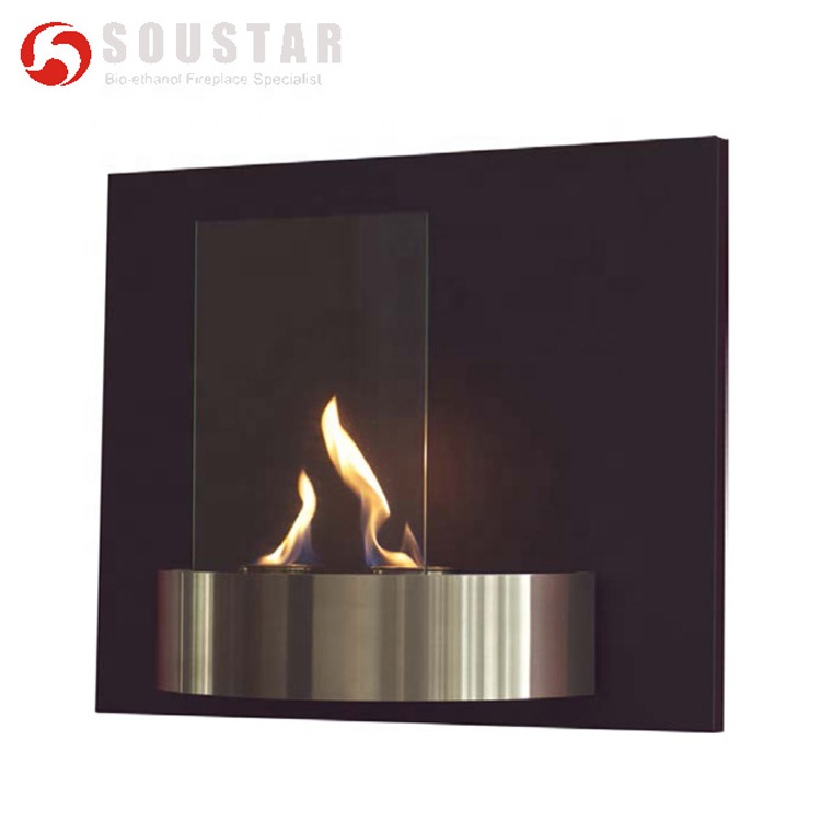 Steel back plate, S.S. Burner Tray ,Wall Mounted ethanol Fireplace Curm-M