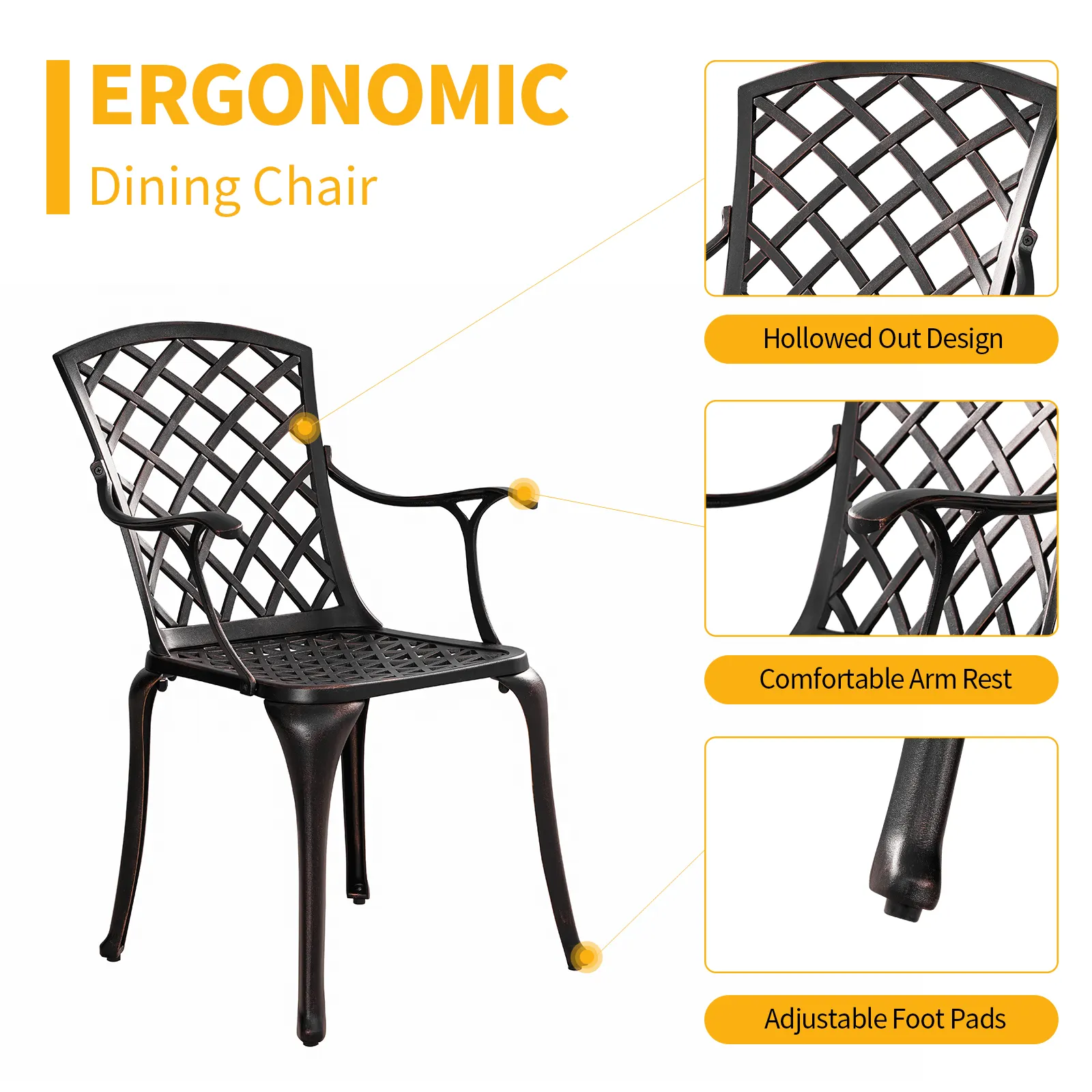 Lattice Weave 5-Piece Dining Set Outdoor Garden Furniture Cast Aluminum Patio Chair And Table Bistro Sets
