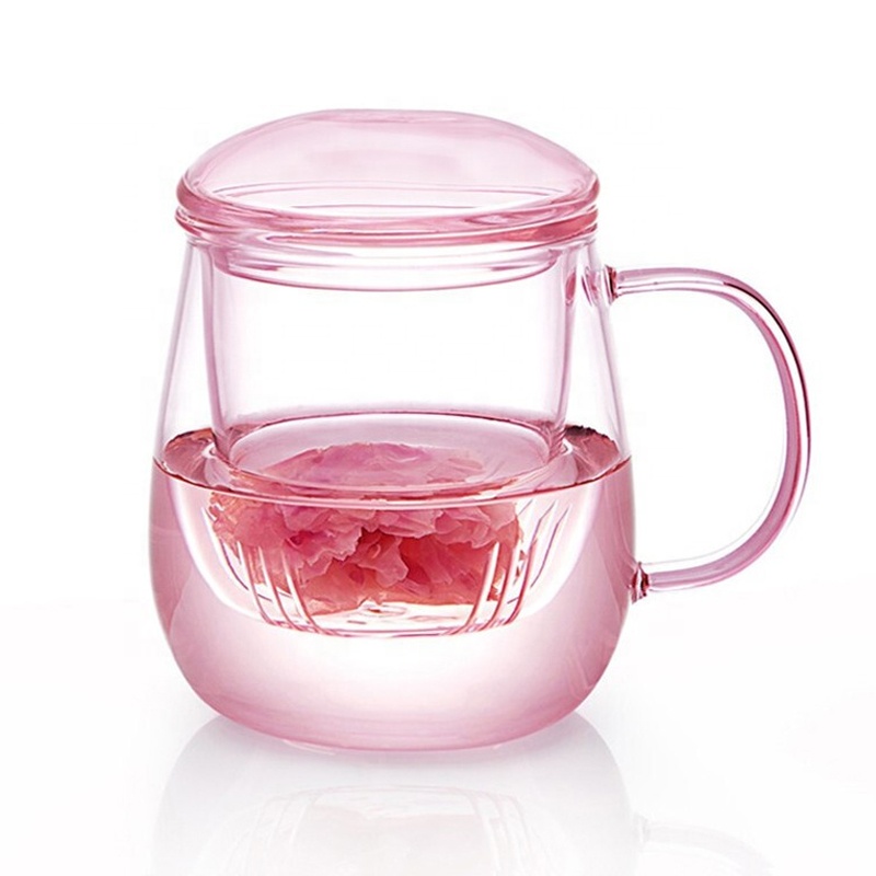 Colored glass teacups with filter 420ml 350ml 400ml