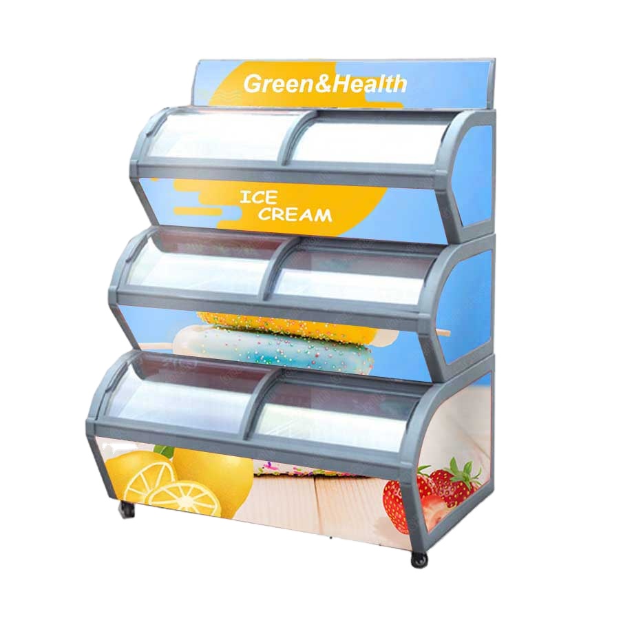 New Style Glass Door 3 Layers Showcase Ice Cream Refrigerator
