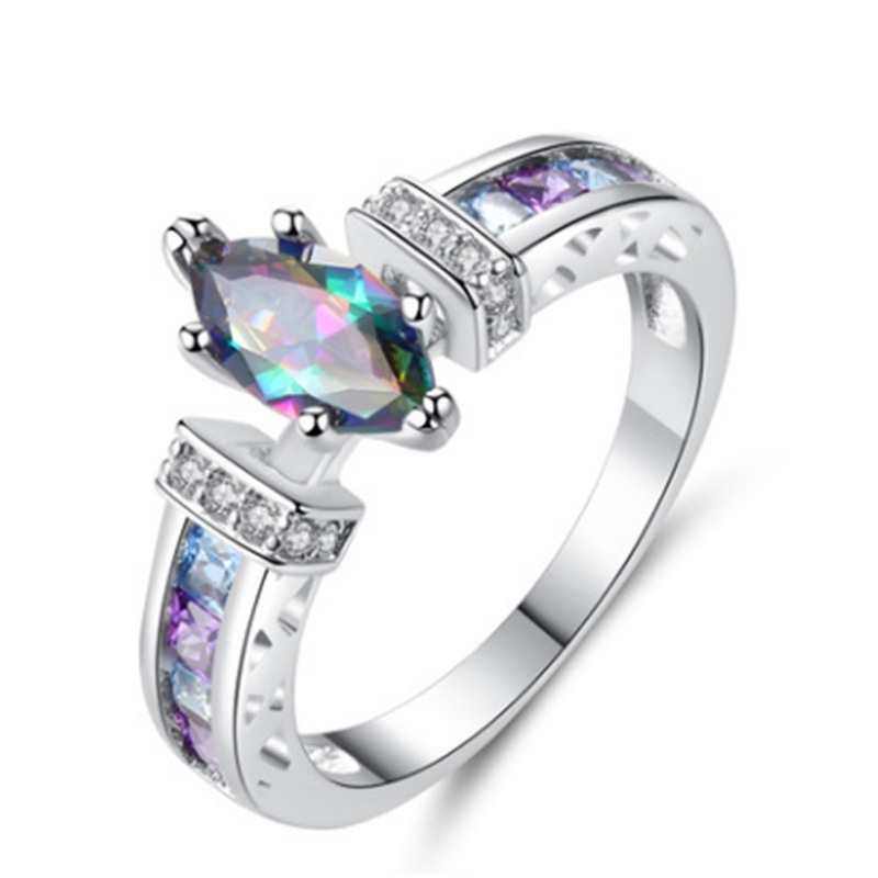 European Trendy Colorful Crystal Diamond Rings Light Copper Platinum Plated Cubic Zirconia Rings For Wedding