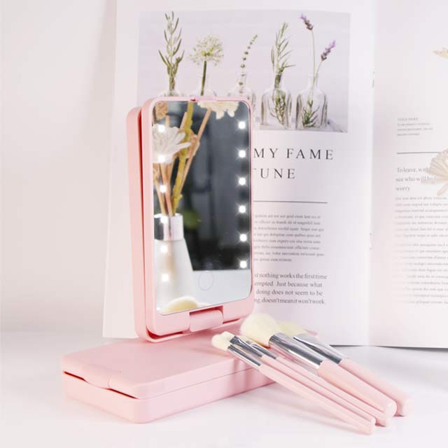 HS05 Square Private Portable Led Makeup Brush Holder Storage Box Set Mirror Lights Make up Brush Private Label Set