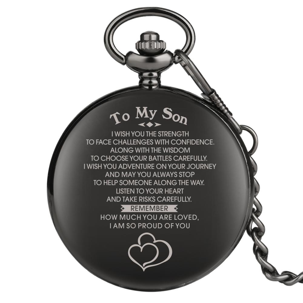 Free Shipping Modern Mens "To My Son" Custom Pocket Watches with Watch Chain