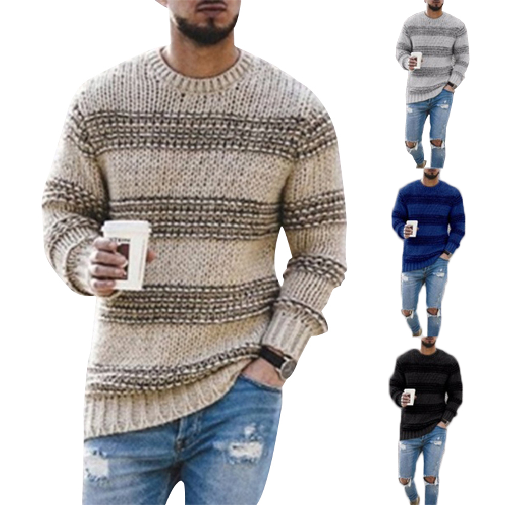 Fashionable Striped Knitted Solid Color Mens Designer Sweater Pullover Sweaters For Men 2021
