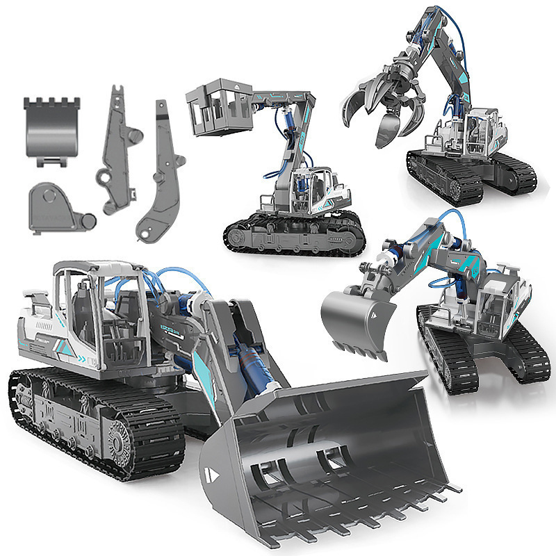 New 6 In 1 Science Engineering Car Toys DIY Assemble Mechanical Robot Arm Power Hydraulic Stem Educational Toy
