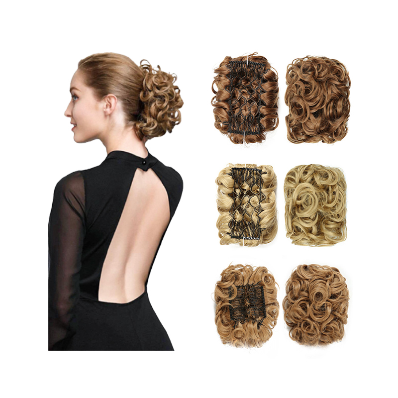 Messy Curly Hairpieces with elastic curling chignon for women synthetic hair chignon