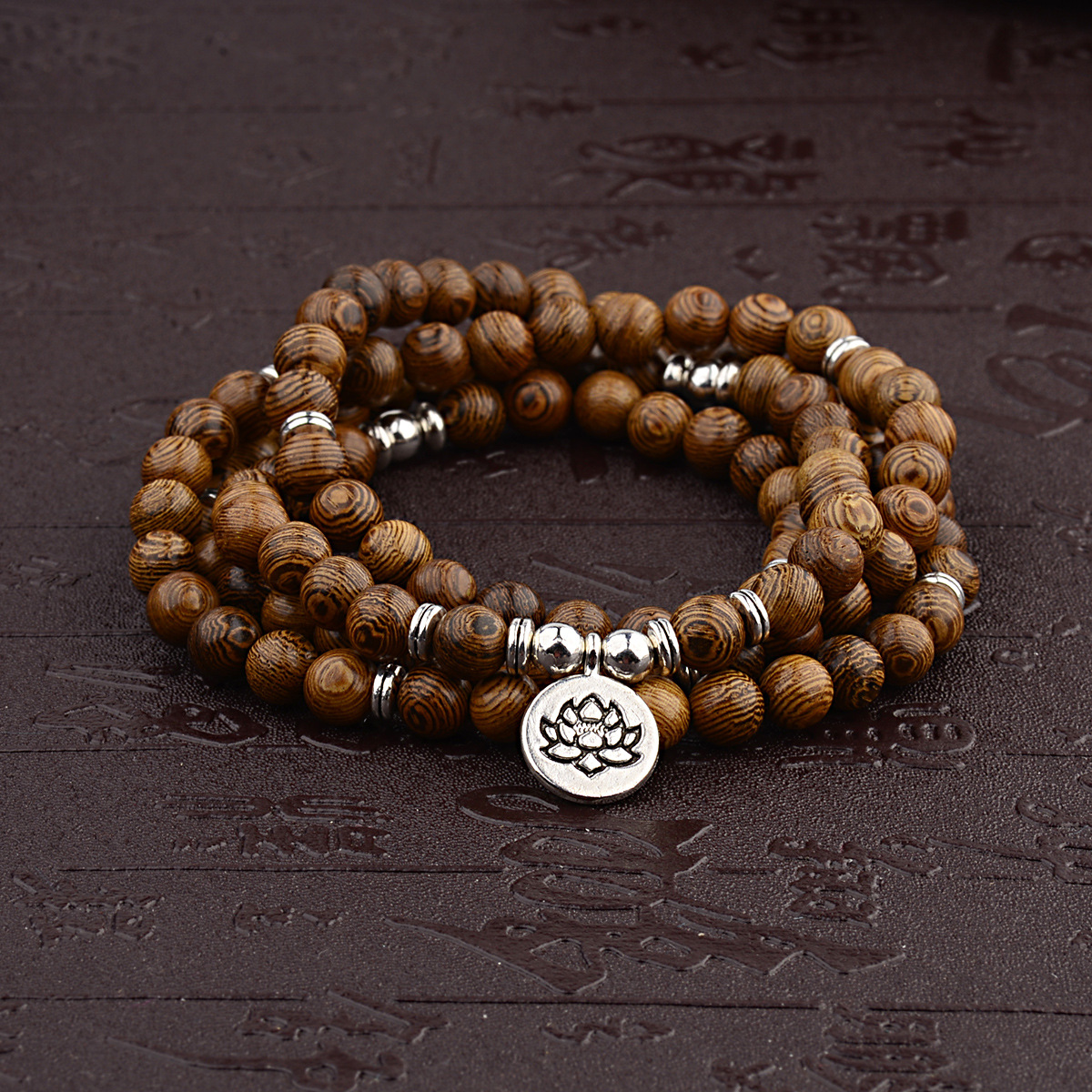 2021 Hot Sale Mult Layer 108 Wooden Beads Buddha Pendant Bracelet Elastic Yoga Energy Buddhist Lotus Charm Beaded Bracelet