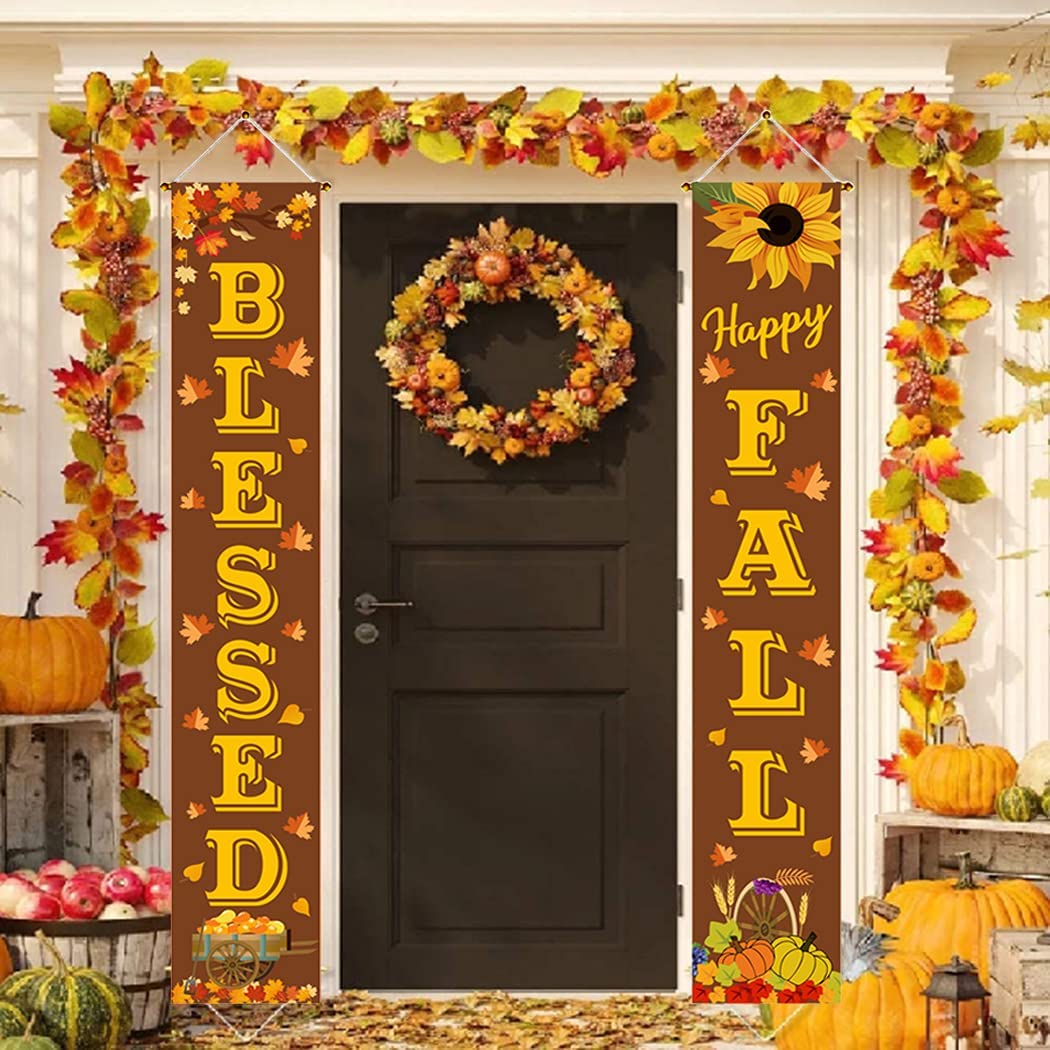 Thanksgiving Fall Porch Decorations Outdoor Indoor Banner Autumn Harvest Thanksgiving Flags Party Front Door Garden Decor