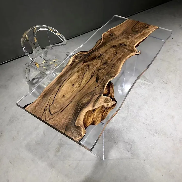 High Quality Wood Epoxy Resin River Table Vintage Furniture Wood Color Grain Luxury Resin Dining Table