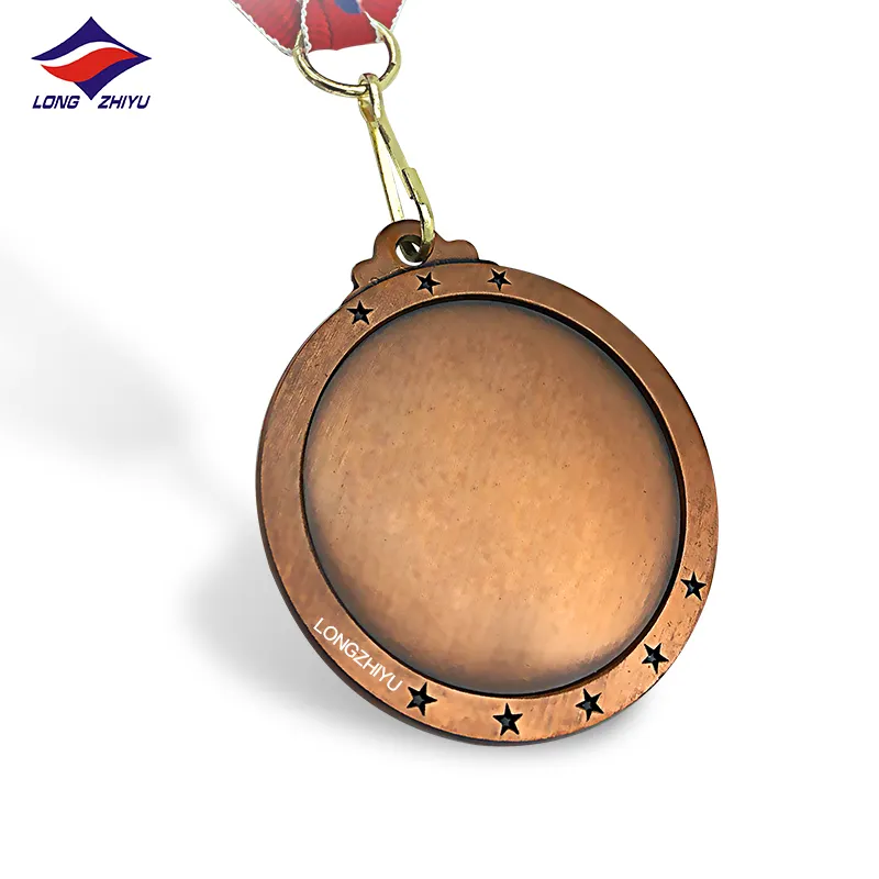 Golden Medals Longzhiyu 15 Years Factory Blank Custom Made Sublimation Metal Medal Golden Blank Sports Medals With Ribbon