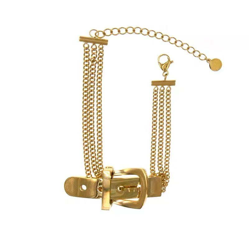 Wholesale Punk Style Stainless Steel Accessory Adjustable Buckle Belt Clasp Gold Plated Link Chain Bracelet Women Jewelry