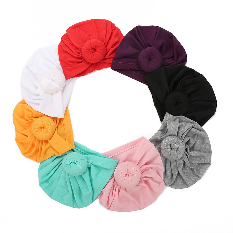 Cotton Baby Turban Cap Wholesales Cute Solid Color Baby Girl Turban Hats with Knot