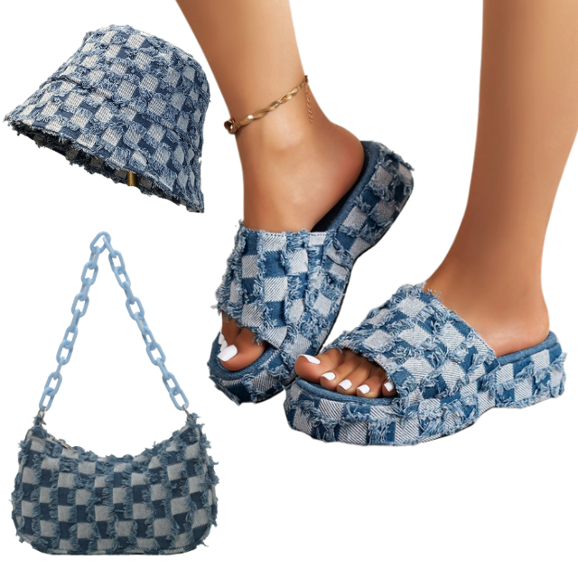Boutique Cakes Bottom Cowboy Checkerboard Slides slippers bag sets