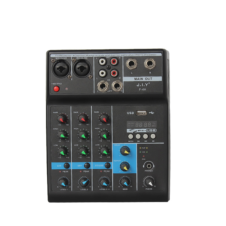 F-4A 4 канала мини USB смеситель микшерная консоль с Bluetooth USB Запись Звуковая карта DJ силовой блендер миксер