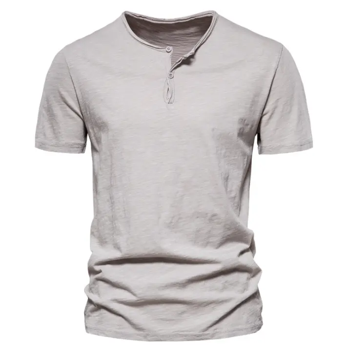 Men's best quality 2 button white short sleeve henley slub cotton t shirts