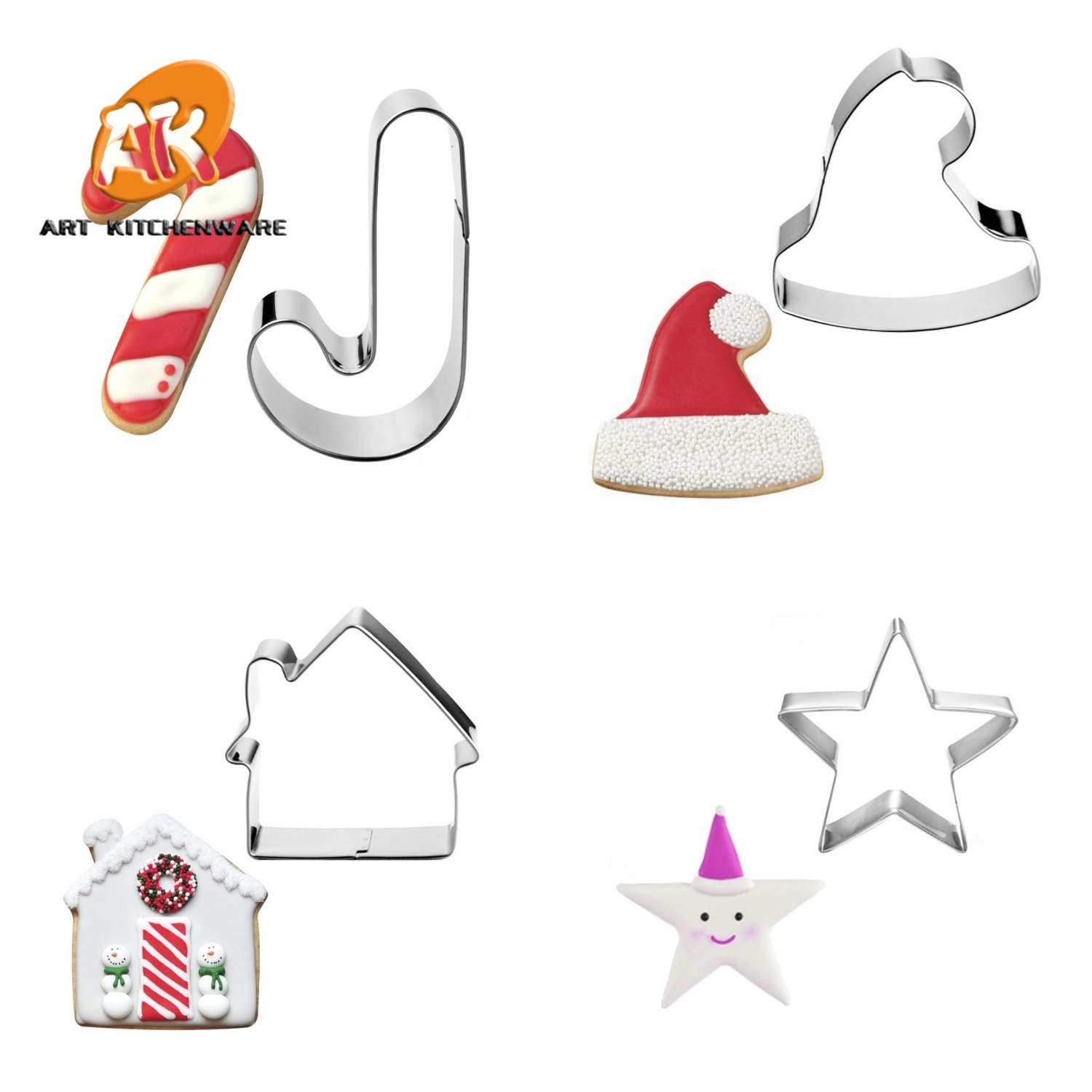 AK Christmas Set Heart Shape Cookie Cutters Food Grade Stainless Steel for Kids OEM Customized Tools