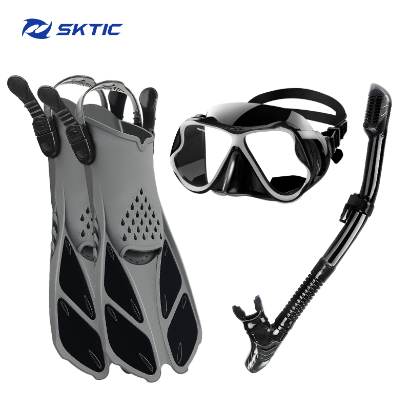 SKTIC Anti Fog Anti Leak Soft Silicone Diving Equipment Swimming Camera Mount snorkeling diving Masks Fins Set
