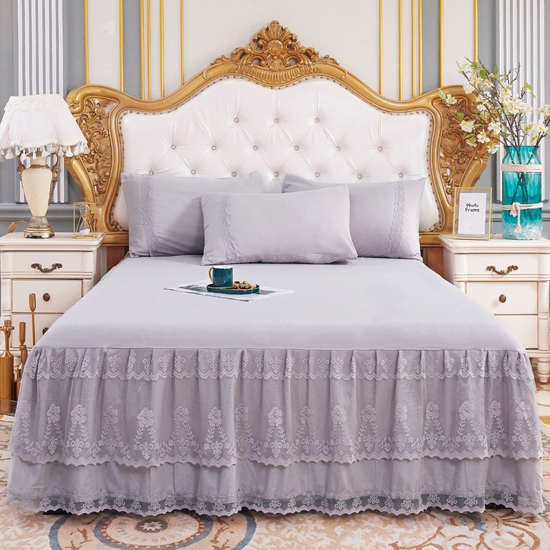 Plain Color Poly Ruffled Bed Skirt Lace Thickened Bedspread Bed Cover Bed Skirt Sheet Set