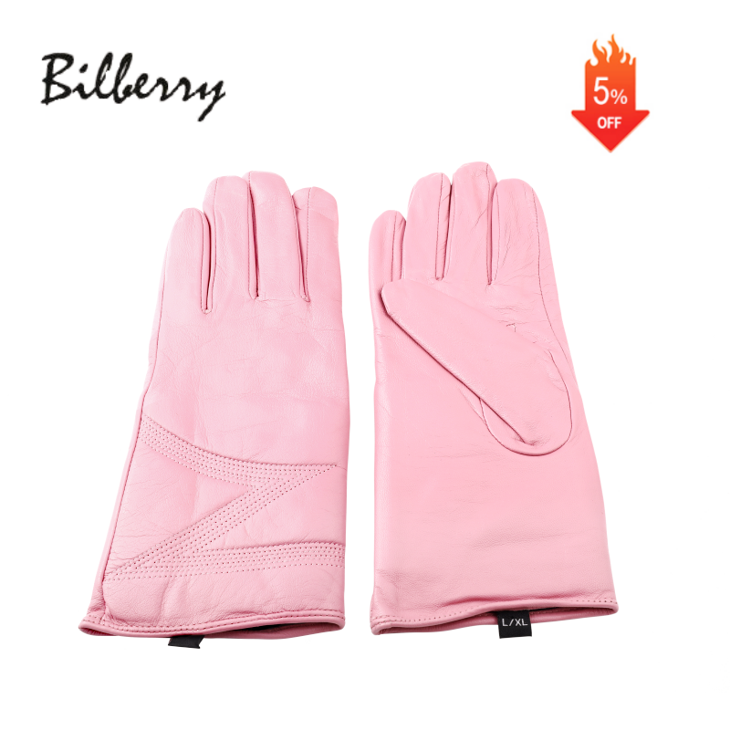 Womens Leather Gloves Sheepskin Warm Winter Pink Leather Winter Gloves Custom Made Classic Style Ladies Leather Gloves