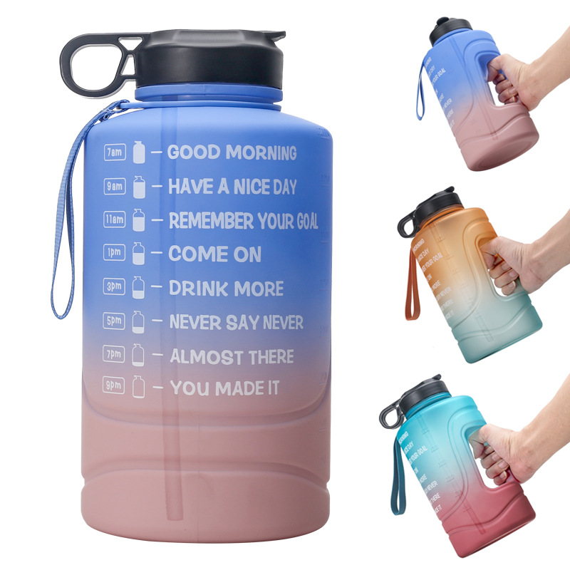 Custom Logo Inspirational 2.2L Half Gallon/One Gallon Sports Inspirational Water Bottle with Straw and Handle