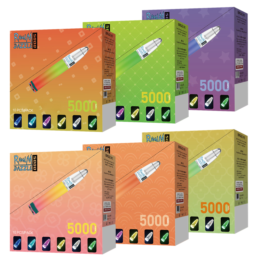 RandM factory original 650mAh rechargeable refillable RGB light dazzle 5000 vape pen with Russia version