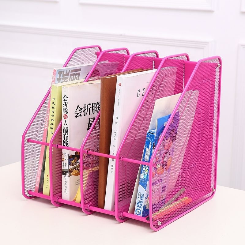 Wholesale Detachable Three Separate Desktop Metal Mesh Black Magazine Holder With Newspaper File Book Holder