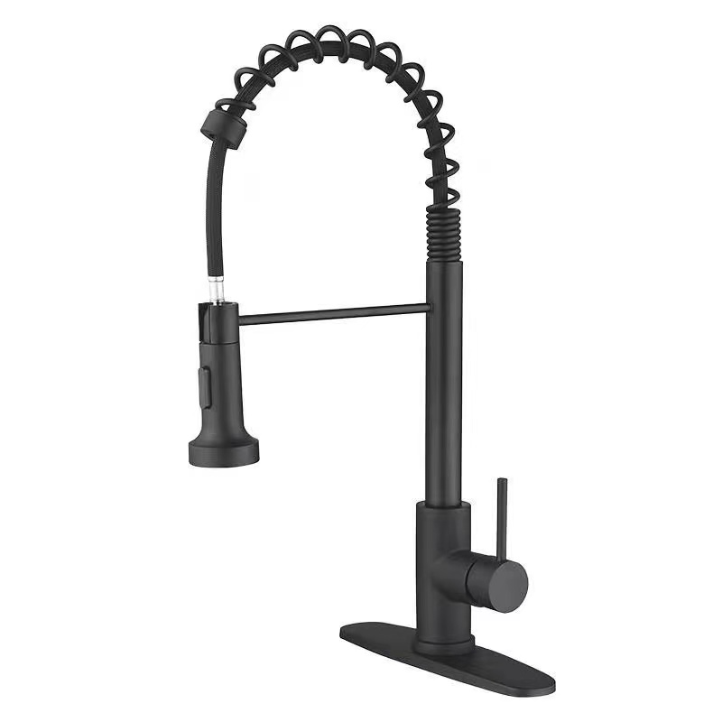 European with deck plate Pull Down Kitchen Sink Faucet Hot and Cold Commercial Spring Black OEM Ceramic Lead Surface Graphic