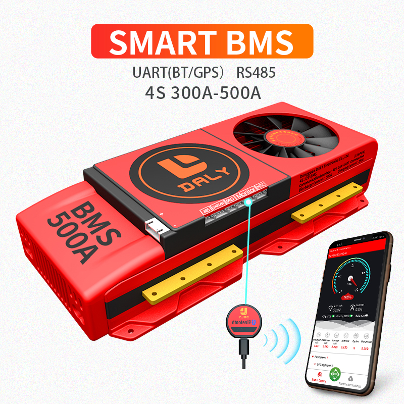 Высокий ток 300A 400A 500A Дейли Смарт 4S 12V Lifepo4 BMS UART RS485 BT с вентилятором