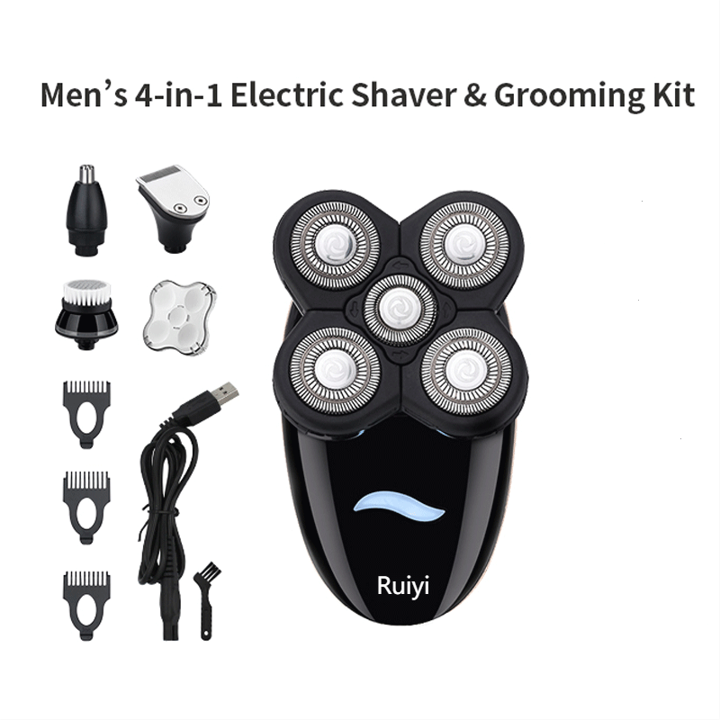 4 in 1 Amazon Hot Selling Face Hair Remover USB Groomer Waterproof Rotary Razor Beard Nose Hair Trimmer Electric Shaver for Men