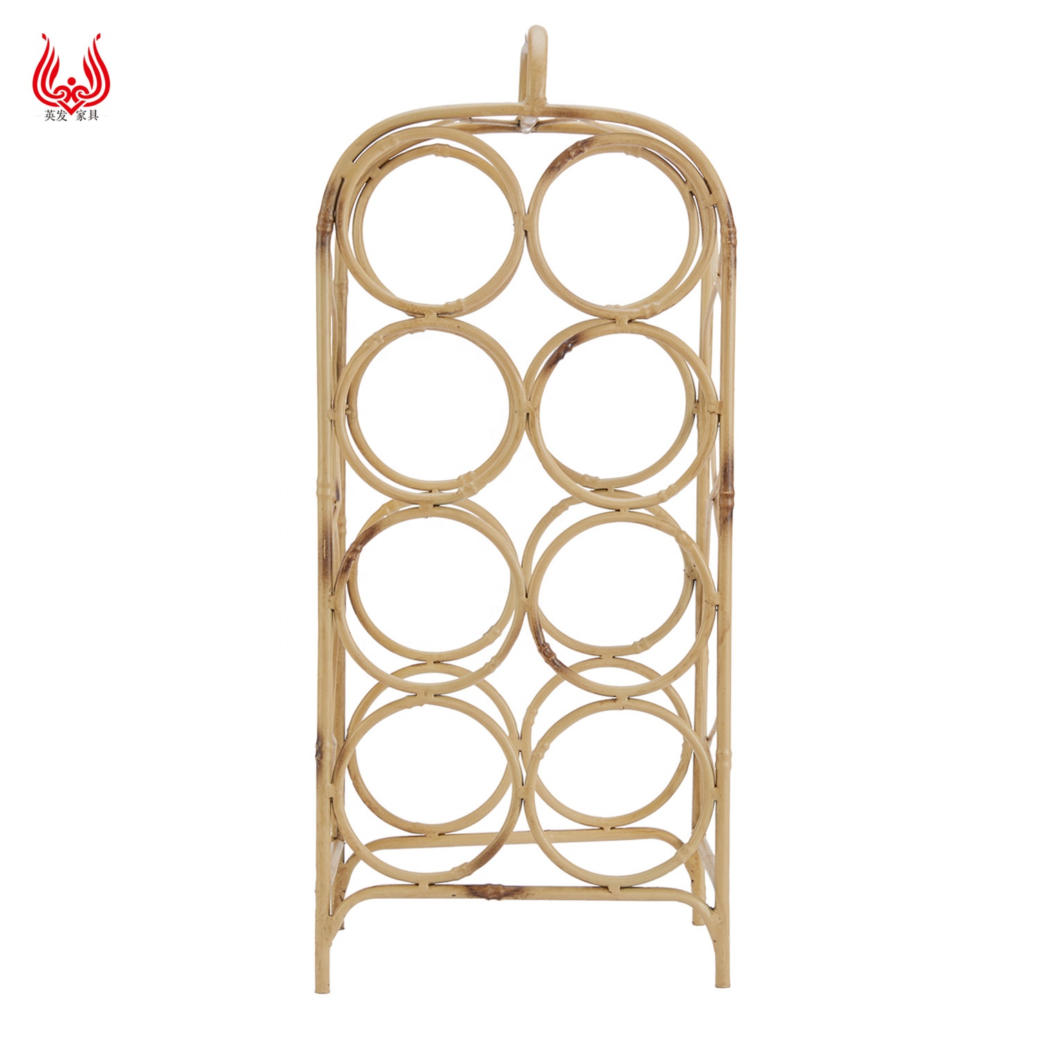 Bamboo Style Free Standing Honeycomb 8 Bottles Metal Wine Rack Bamboo Wine Bottle Holder