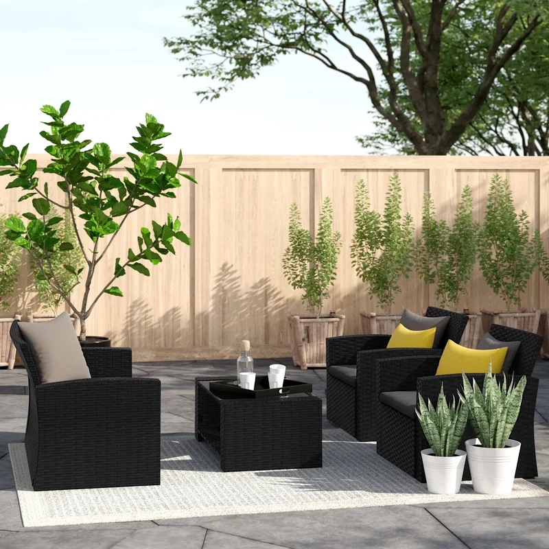Wicker Settee Set Exterior Porch Backyard Outdoor Patio Wicker Corner rattan Patio Rattan Garden Sofa furniture Set