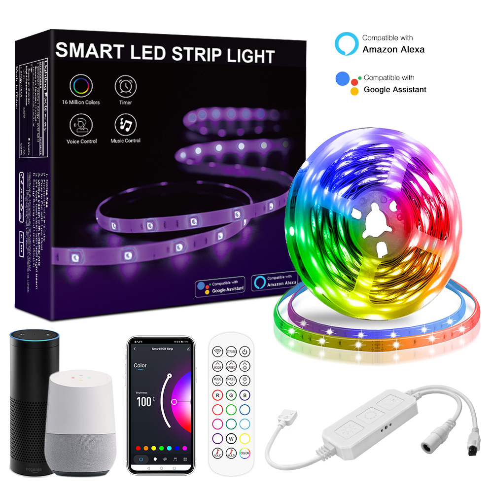 Умная гибкая светодиодная лента RGB 300 с Wi-Fi, 5 м, 5050 светодиодов, совместима с комплектами ламп Alexa и Google
