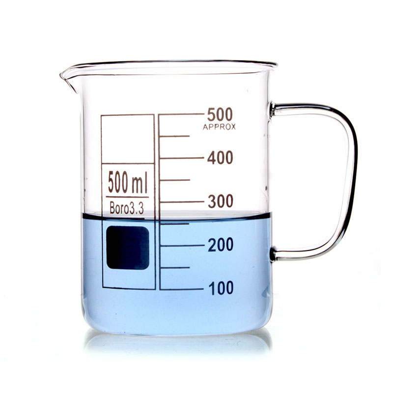 Laboratory Clear Borosilicate Glass Measuring Beaker with Handle