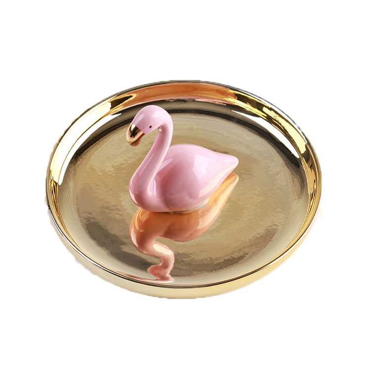 SYLWAN OEM Stylish Flamingo Ceramic girls favor Valentine Day gift jewelry tray necklace holder creative unique white ring dish