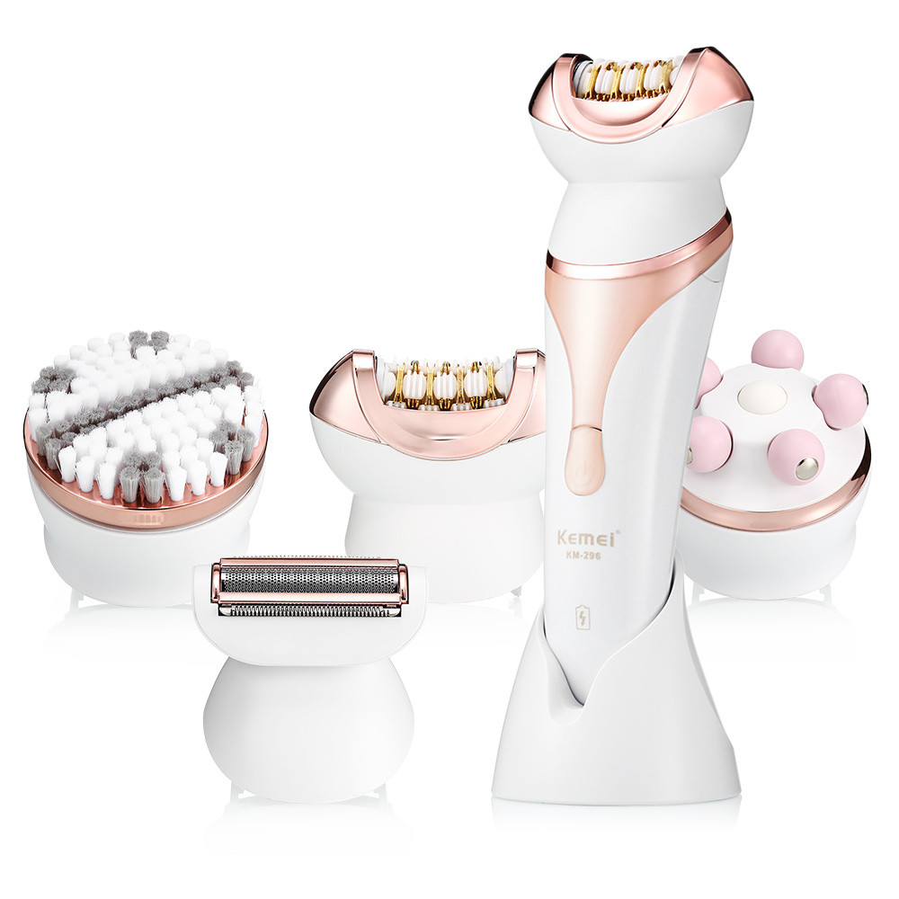 Kemei-296 4 in 1 Multifunctional Professional Beauty Kit Facial Hair Removal Epilator Massage Lady Shaver Face Cleaning Brush