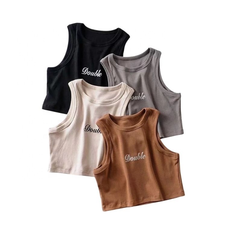 Summer Sleeveless Short Vest O-Neck Multi Colors Black White Women Sport Pink Tank Top Crop
