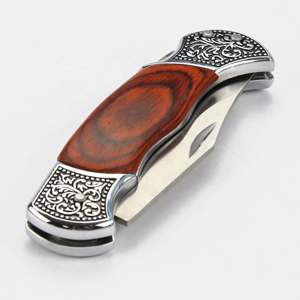 Stainless Steel Folding Hunting Camping Knife Hand Tool Knife with Hunting Style Brass and Wood Handle
