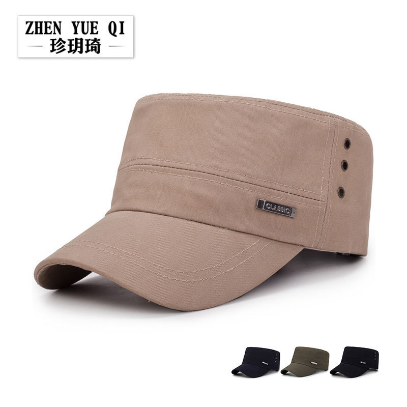Plastic Raw Materials Hat men's spring and summer military hat outdoor leisure flat top metal gas eye sun middle-aged youthPC