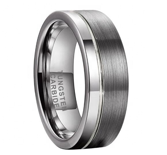 Newest arrivals high grade men's tungsten wedding band grooved matte brushed ring 6mm/8mm