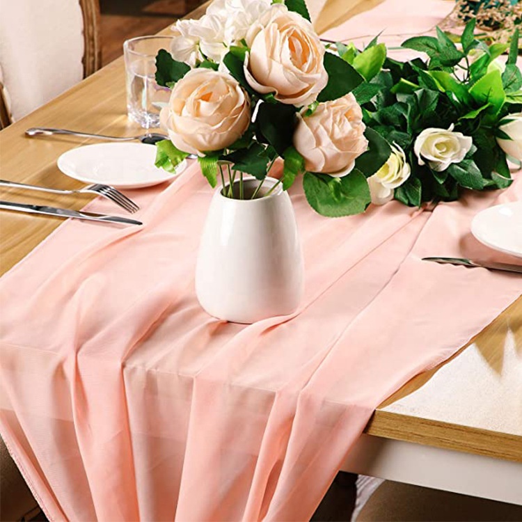 Gauze party table cloth fashion pink dining table runner decoration wedding chiffon table runner