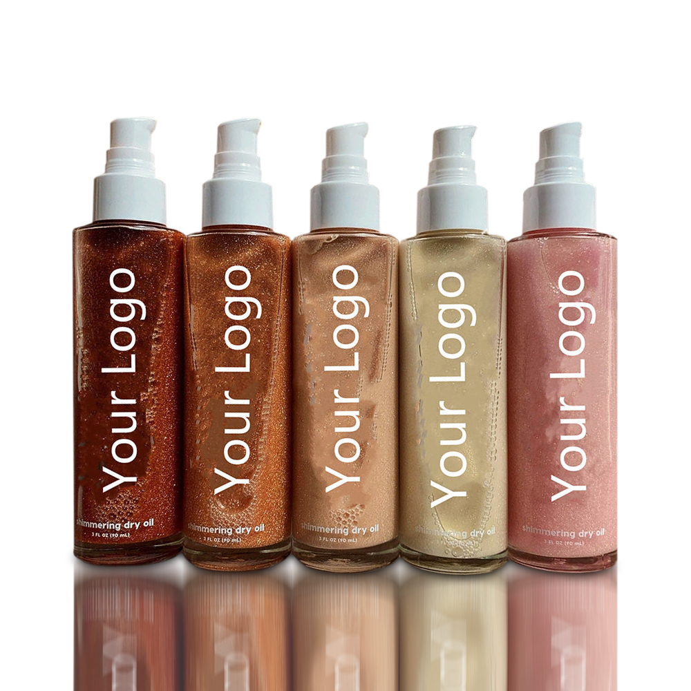 Hanlinger Private Label Organic Shimmering Glow Dry Oil Bronze Glitter Shine Tanning Body oil Tanning Shimmer Oil