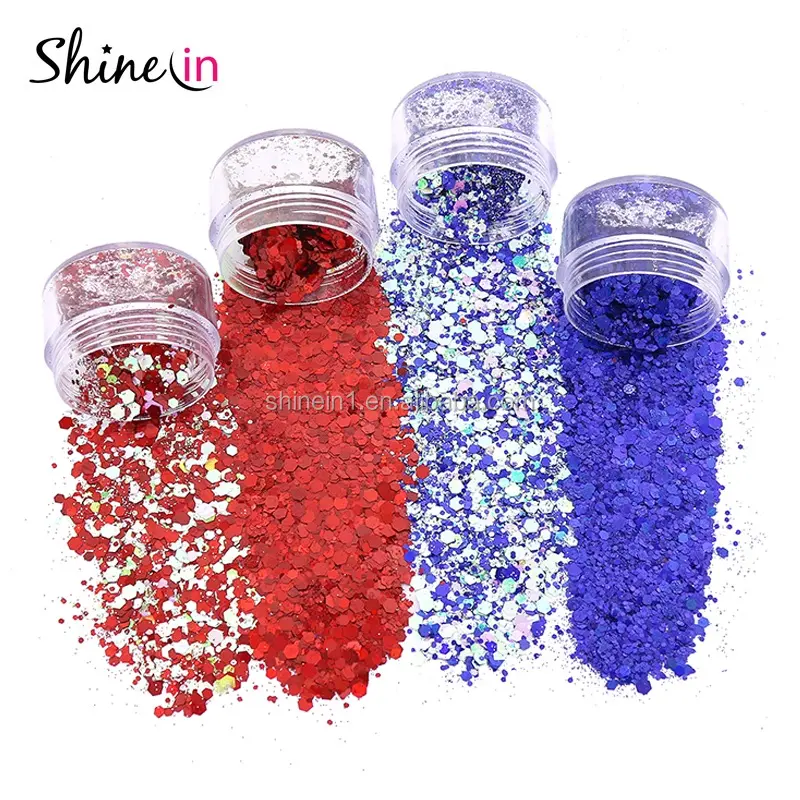 Wholesale Non-toxic Holographic Red Blue Mixed Hair Nail Eye Chunky Glitter Makeup Cosmetic Face Glitter for Party Decoration